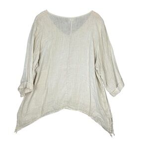 La Fixsun Linen Double Hem Beige Top Blouse Tunic Size XL Oversized Beachy Boho